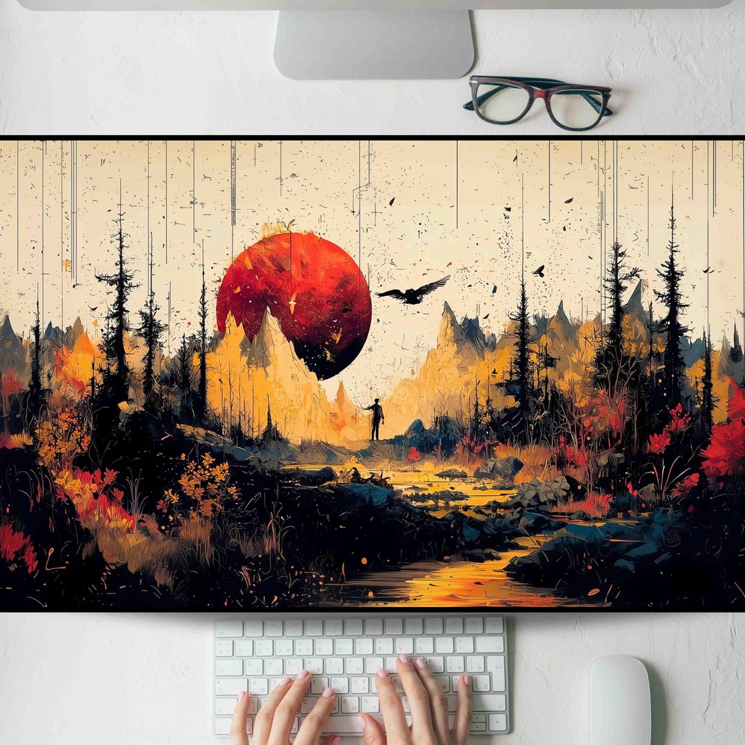 Scarlet Eclipse in Pine Forest Desk Mat, Gaming Mouse Pad, Large ...