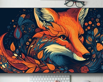 Colorful Bold Orange Fox Mythical Design Mouse Pad - Unique Gaming Desk Accessory and Mouse Pad Gift Idea - Home Office Desk Mat