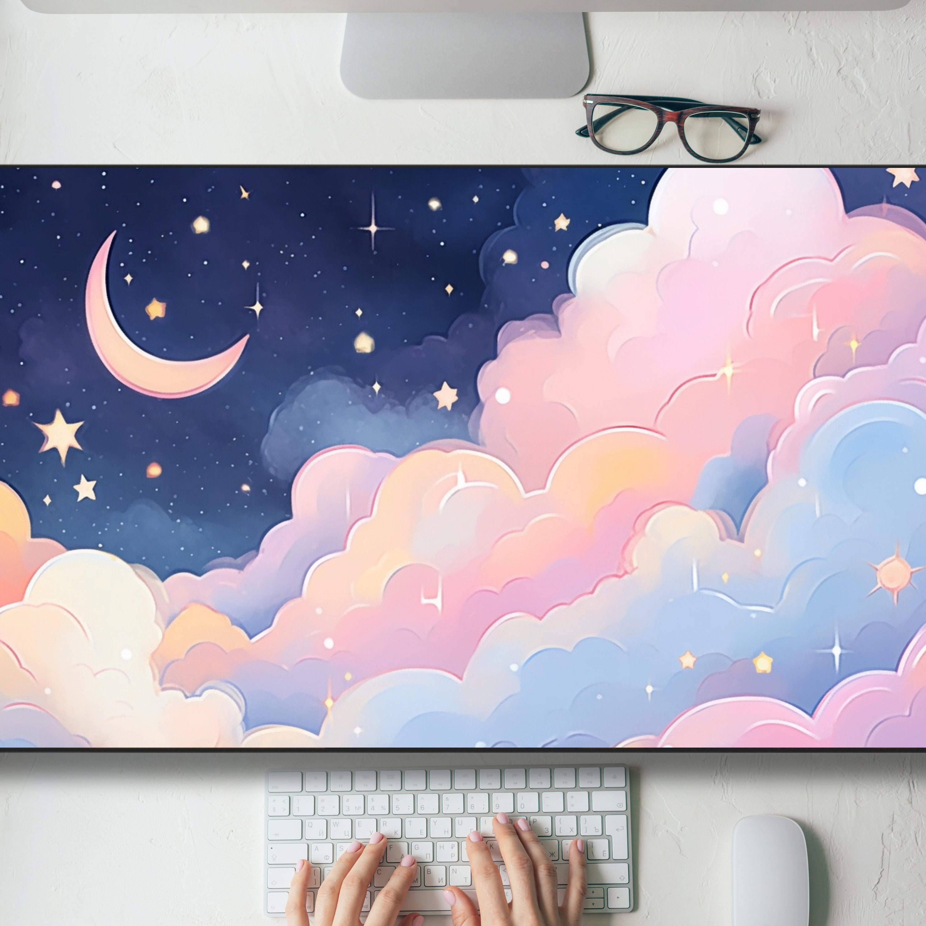 Cute Kawaii Clouds Celestial Sky Desk Mat Gaming Mouse Pad Large Mousepad, MTG playmat, Keyboard Mouse Mat Desk Pad for Work Game Home XL