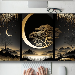 Golden Celestial Landscape Desk Mat Gaming Mouse Pad Large Mousepad, MTG playmat, Keyboard Mouse Mat Desk Pad for Work Game Office Home