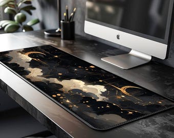 Black And Gold Celestial Desk Mat Gaming Mouse Pad Large Mousepad, MTG playmat, Keyboard Mouse Mat Desk Pad for Work Game Office Home XL
