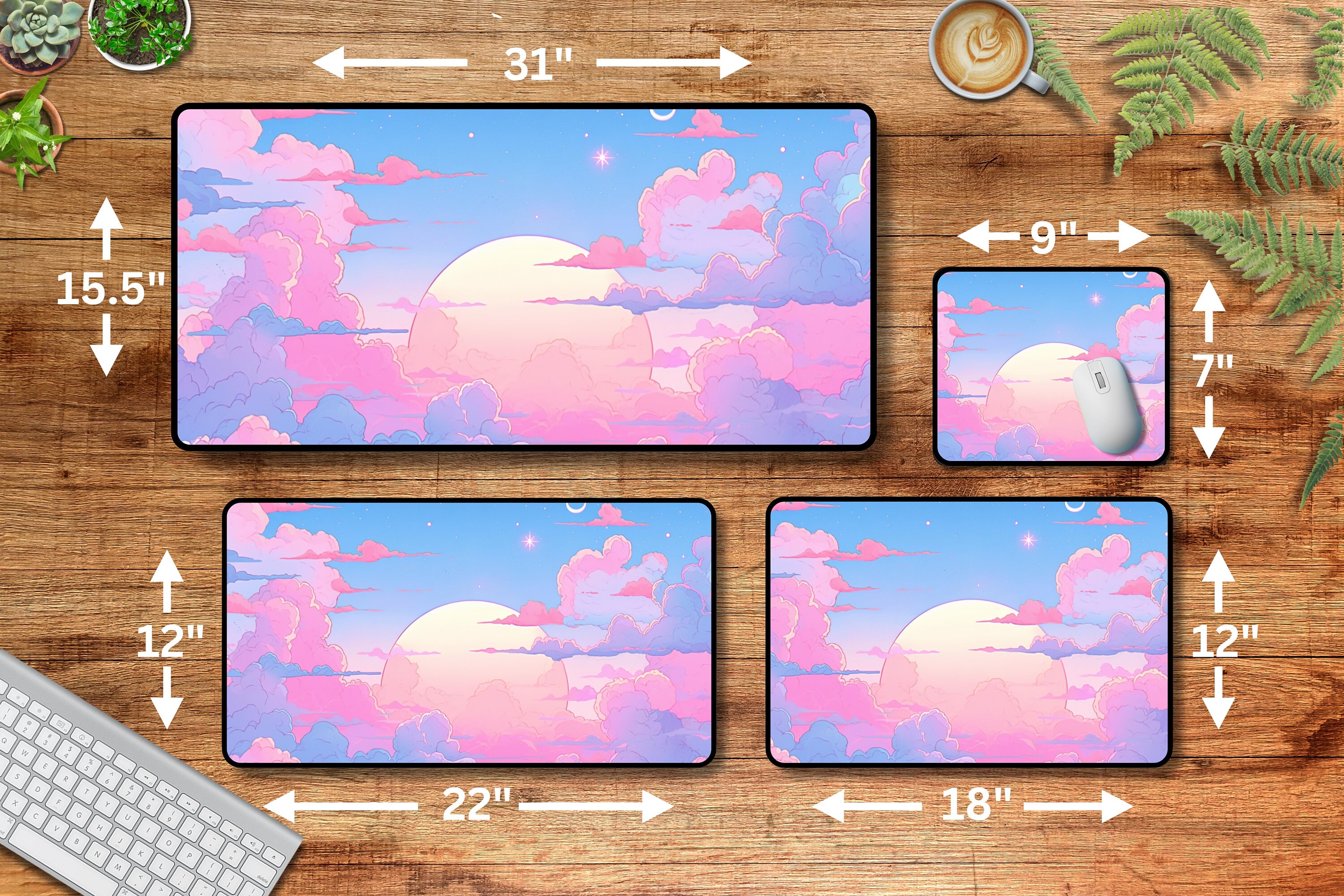 Pretty Kawaii Clouds Sunset Desk Mat Gaming Mouse Pad Large Mousepad ...