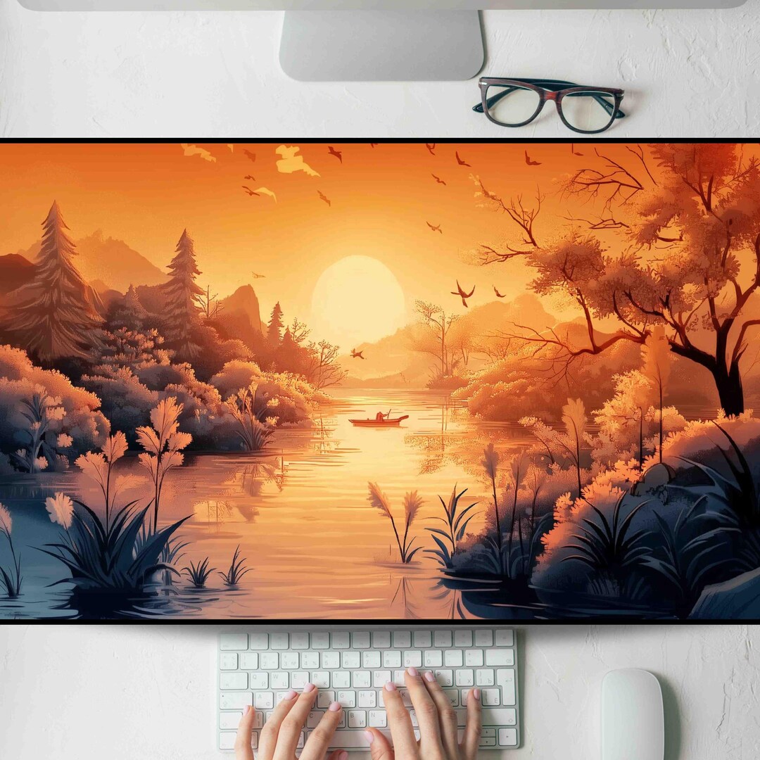 Glowing Path Through Frosted Woods Desk Mat, Gaming Mouse Pad, Large ...