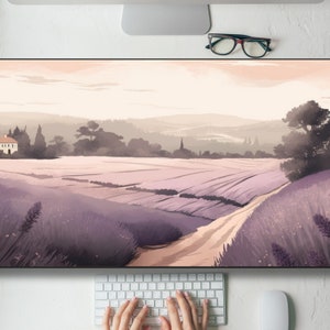 Lofi Serene Lavender Field Cottagecore Design Mouse Pad - Unique Gaming Desk Accessory and Mouse Pad Gift Idea - Home Office Desk Mat Gift