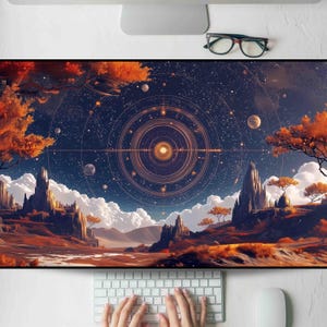 Star Map Over Autumn Cliffs Desk Mat, Gaming Mouse Pad, Large Mousepad, Keyboard Mat MTG Desk Pad for Work Game Office Home XL