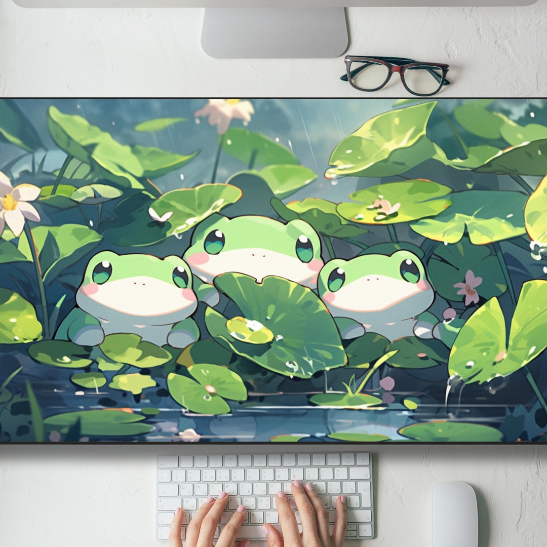 Cute Kawaii Frogs in Lily Pads Desk Mat Gaming Mouse Pad Large Mousepad ...