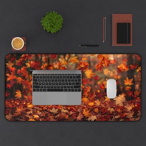 Realistic Fall Leaves Raining From the Trees Desk Mat Gaming Mouse Pad ...