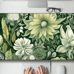 Botanical Sage Green Floral Design Desk Mat Gaming Mouse Pad Large Mousepad MTG playmat, Keyboard Mouse Mat Desk Pad for Work Game Office