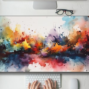 Burst Of Vibrant Watercolors Desk Mat Gaming Mouse Pad Large Mousepad MTG playmat, Keyboard Mouse Mat Desk Pad for Work Game Office Home