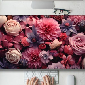Pink Botanical Flowers Desk Mat Gaming Mouse Pad Large Mousepad with MTG playmat Keyboard Mouse Mat Desk Pad for Work Game Office Home XL