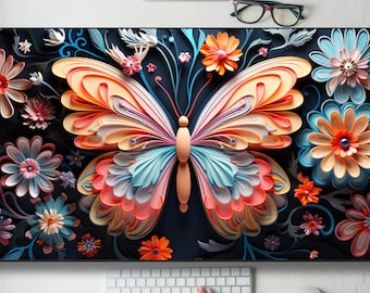 3D Beautiful Textured Butterfly Desk Mat Gaming Mouse Pad Large Mousepad, MTG playmat, Keyboard Mouse Mat Desk Pad for Work Game Home XL