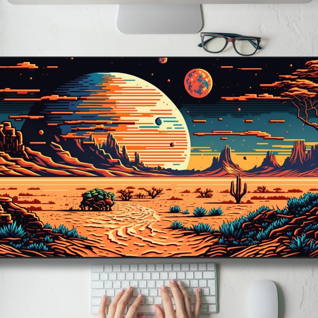 Pixelated Alien Planet Outer Space Desk Mat Gaming Mouse Pad Large ...