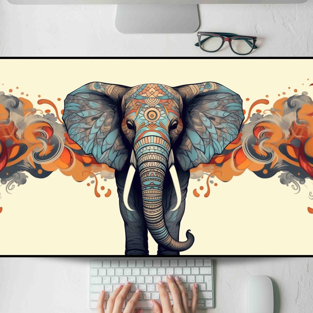 Elephant With Floral Crown Desk Mat, Gaming Mouse Pad, Large Mousepad ...