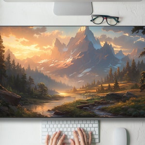 Beautiful Mountain Valley Desk Mat Gaming Mouse Pad Large Mousepad, Stitched Edges, Keyboard Mouse Mat Desk Pad for Work Game Office Home XL