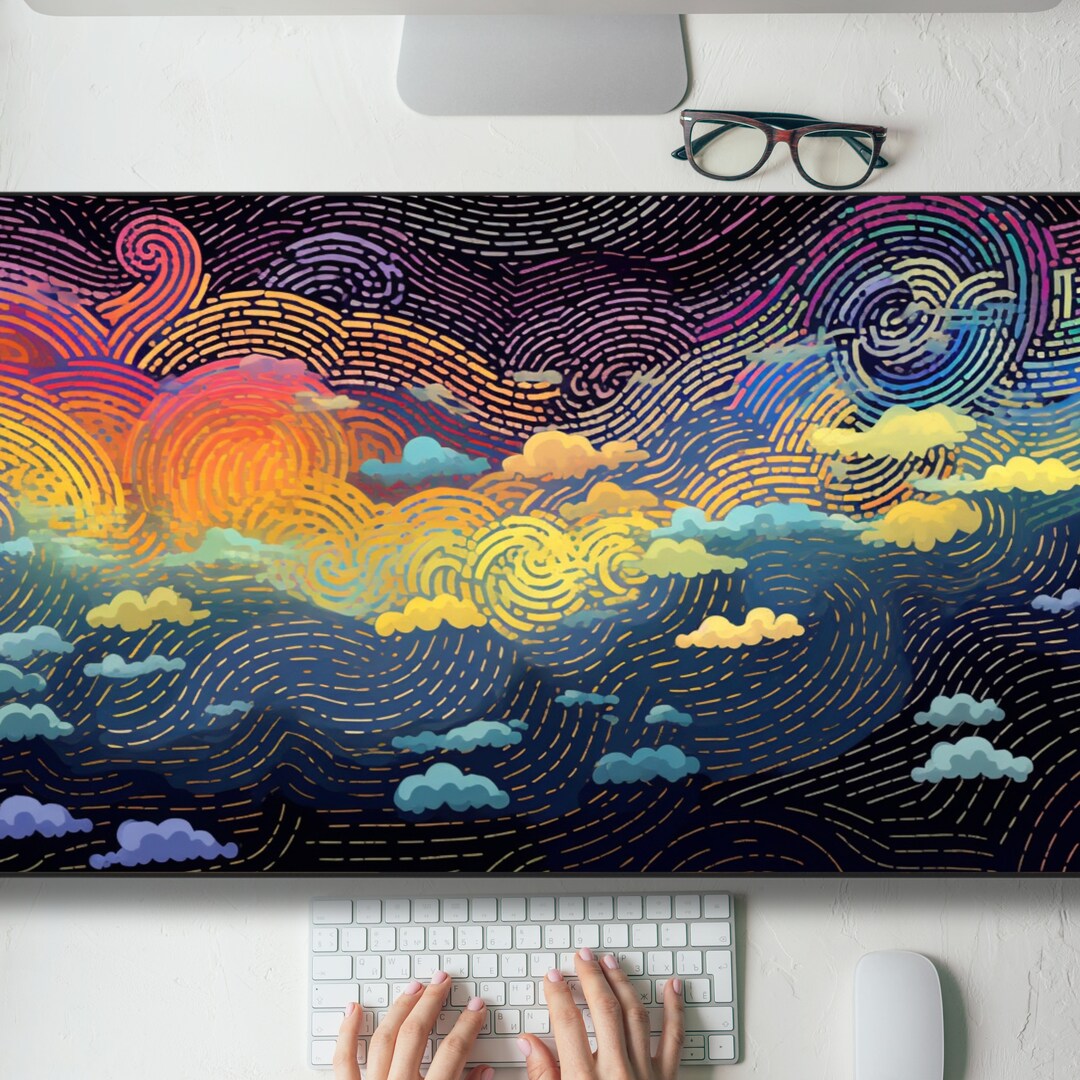 Lo-fi Colorful Kawaii Clouds Desk Mat Gaming Mouse Pad Large Mousepad ...
