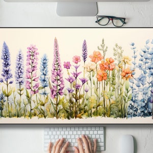 Colorful Botanical Wild Flowers Desk Mat Gaming Mouse Pad Large Mousepad, MTG playmat, Keyboard Mouse Mat Desk Pad for Work Game Office