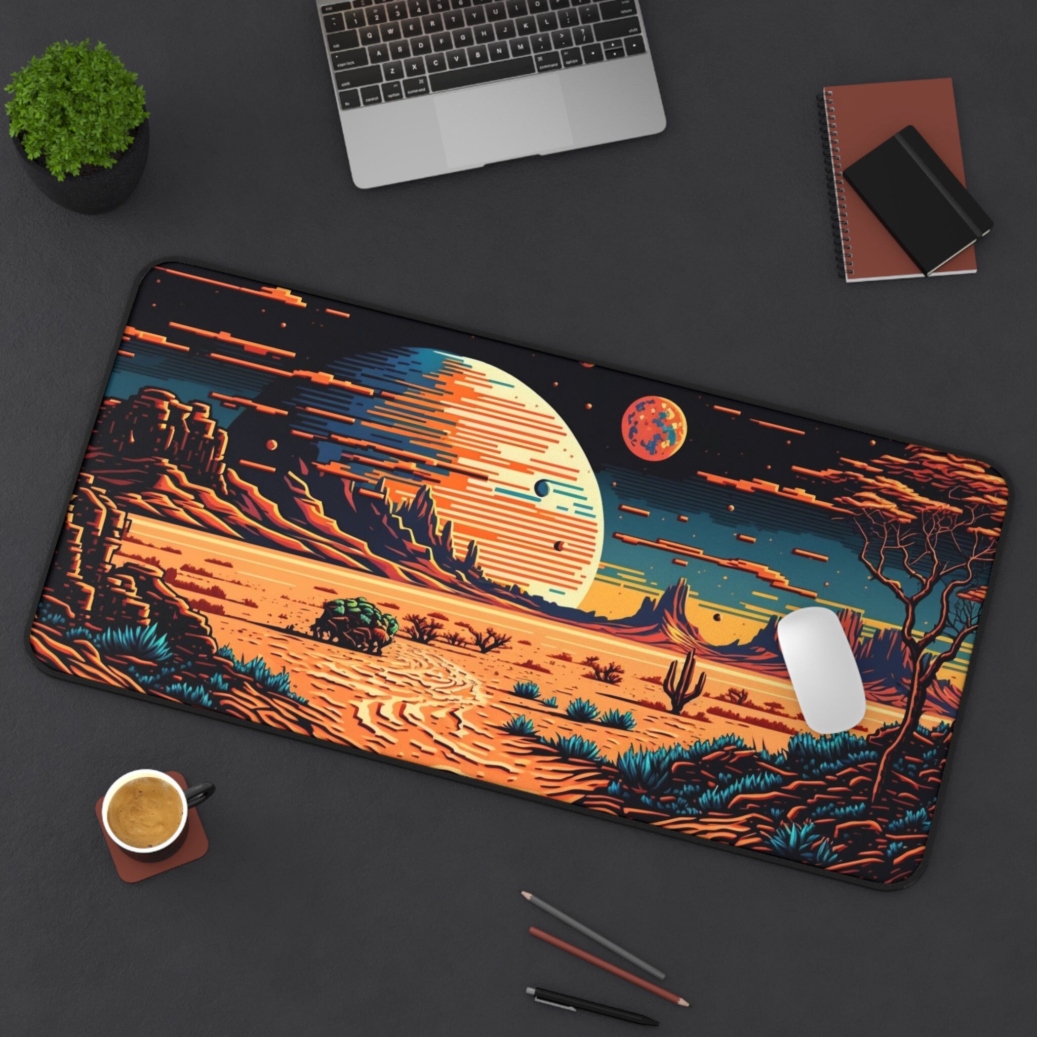 Pixelated Alien Planet Outer Space Desk Mat Gaming Mouse Pad Large ...