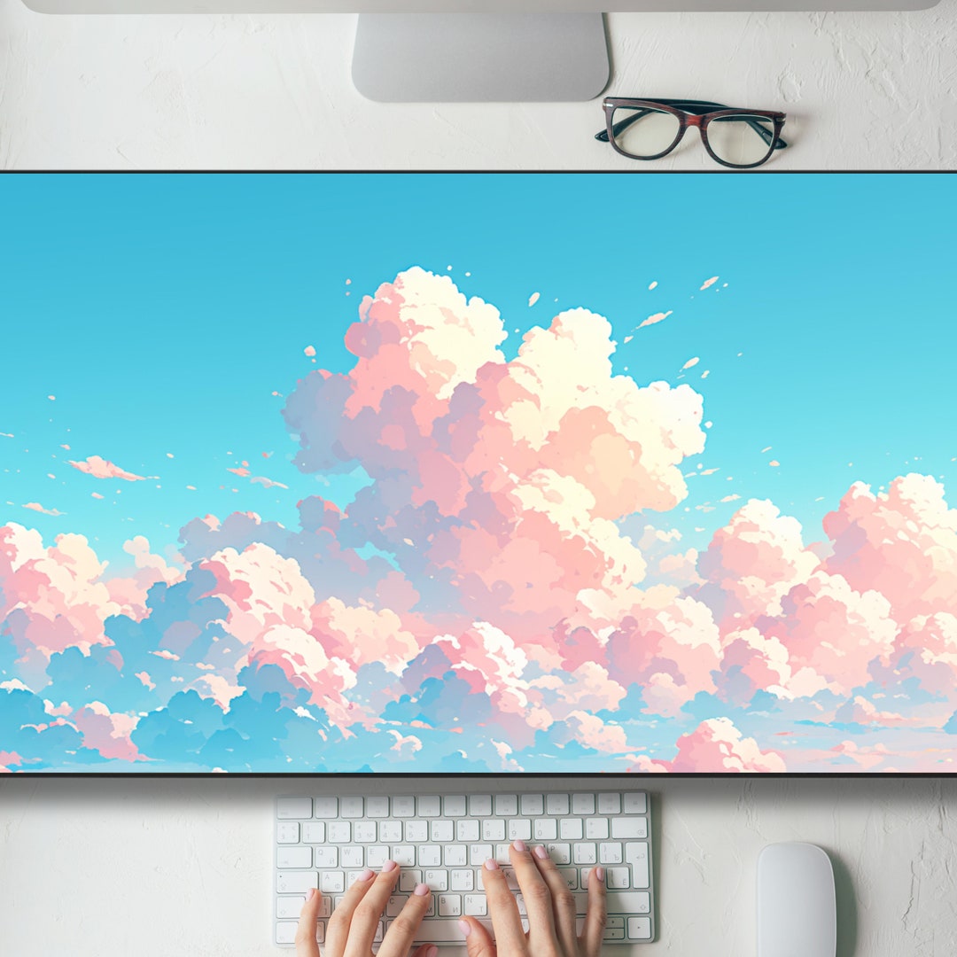 Lo-fi Pink Kawaii Clouds Desk Mat Gaming Mouse Pad Large Mousepad, MTG ...