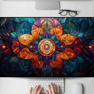 Mandala complexe avec des détails abstraits, tapis de bureau, tapis de souris de jeu, grand tapis de souris, tapis de clavier MTG, bureau pour le travail, jeu, bureau, maison XL