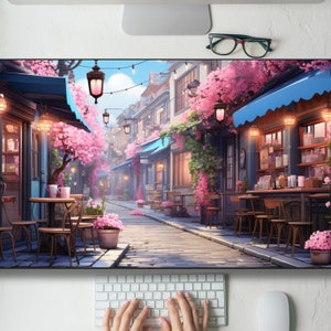 Beautiful Pink Street Alley Desk Mat Gaming Mouse Pad Large Mousepad with MTG playmat, Keyboard Mouse Mat Desk Pad for Work Game Home XL