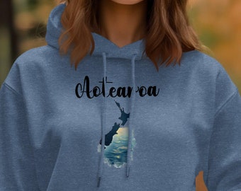New Zealand Aotearoa Hoodie, Ocean Sun Map Print, Unisex Sweatshirt