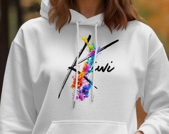 Floral Kiwi Hoodie, Vibrant Aotearoa Design, Optional Sleeve Print