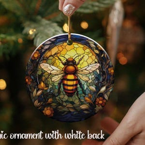 Stained Glass Style Bee Ornament, Colorful Bee Hanging Decoration, Nature Inspired Honeybee Art, Christmas Tree Trimming