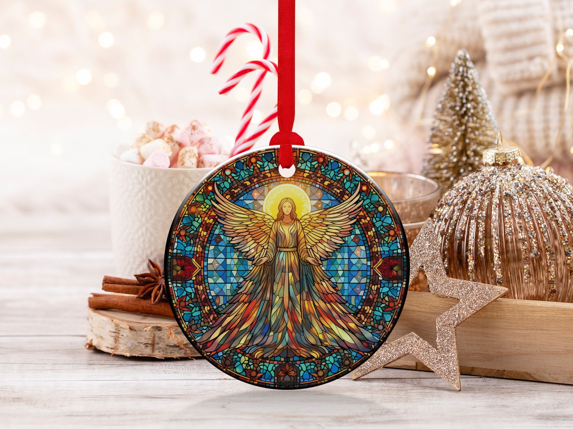 Stained Glass Angel Ornament Decoration Heirloom Keepsake Holiday Gift ...