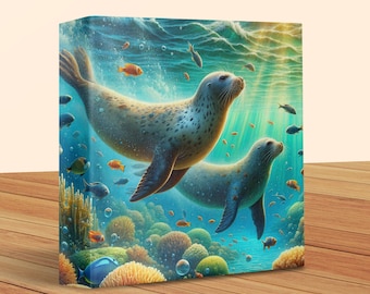 Underwater Seal Art Print, illustratie oceaankoraalrif (digitale download)