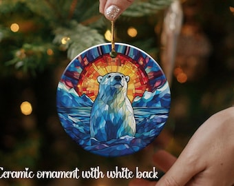 Stained Glass Style Polar Bear Ornament, Christmas Tree Decor