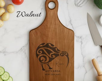 Aotearoa Kiwi Wooden Cheese Board, Māori Tribal Design, New Zealand Art