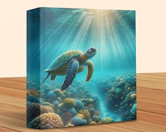 Sea Turtle Coral Reef Art Print, Ocean Scene (Digital Download)