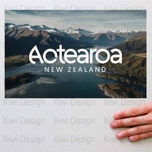 Breathtaking Aotearoa New Zealand Landscape Digital Art Print, Stunning Mountain and Lake Scenery, Instant Download, Digital File