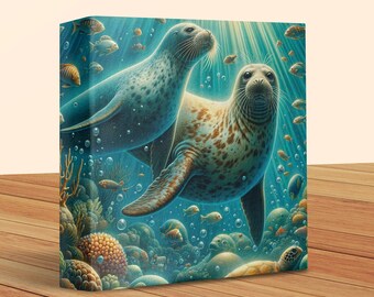 Underwater Seal Print, Ocean Wildlife Illustration (Digital Download)