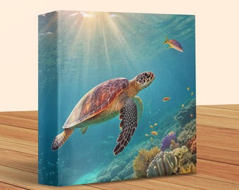 Underwater Turtle Print, Vibrant Coral Reef Art (Digital Download)