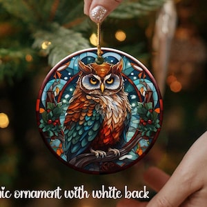Stained Glass Style Owl Ornament Colorful Owl Suncatcher Window Hanging Stained Glass Art Bird Lovers Gift, Christmas Tree Trimming