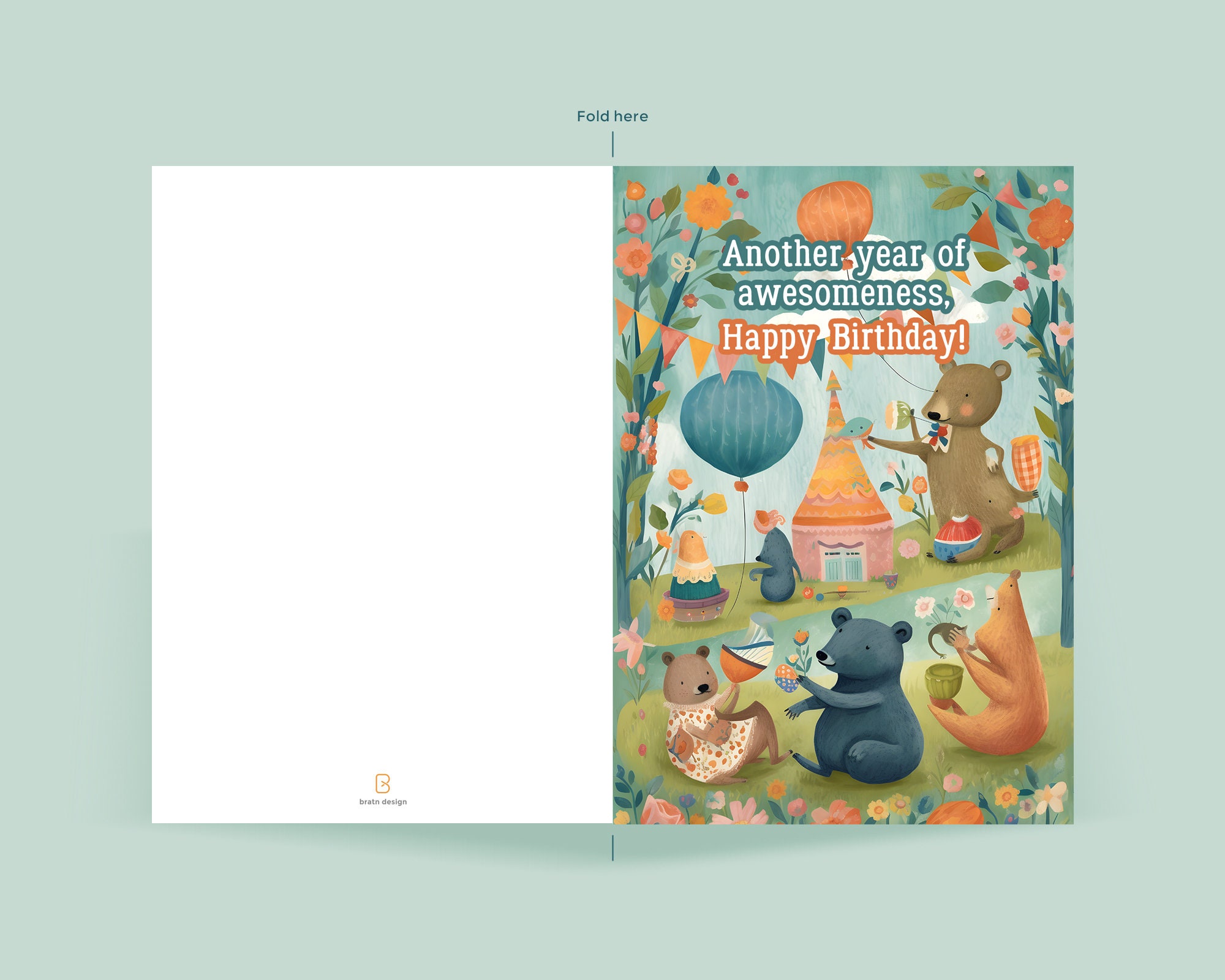 Printable Birthday Card, Garden Party Card, Downloadable Birthday Card ...
