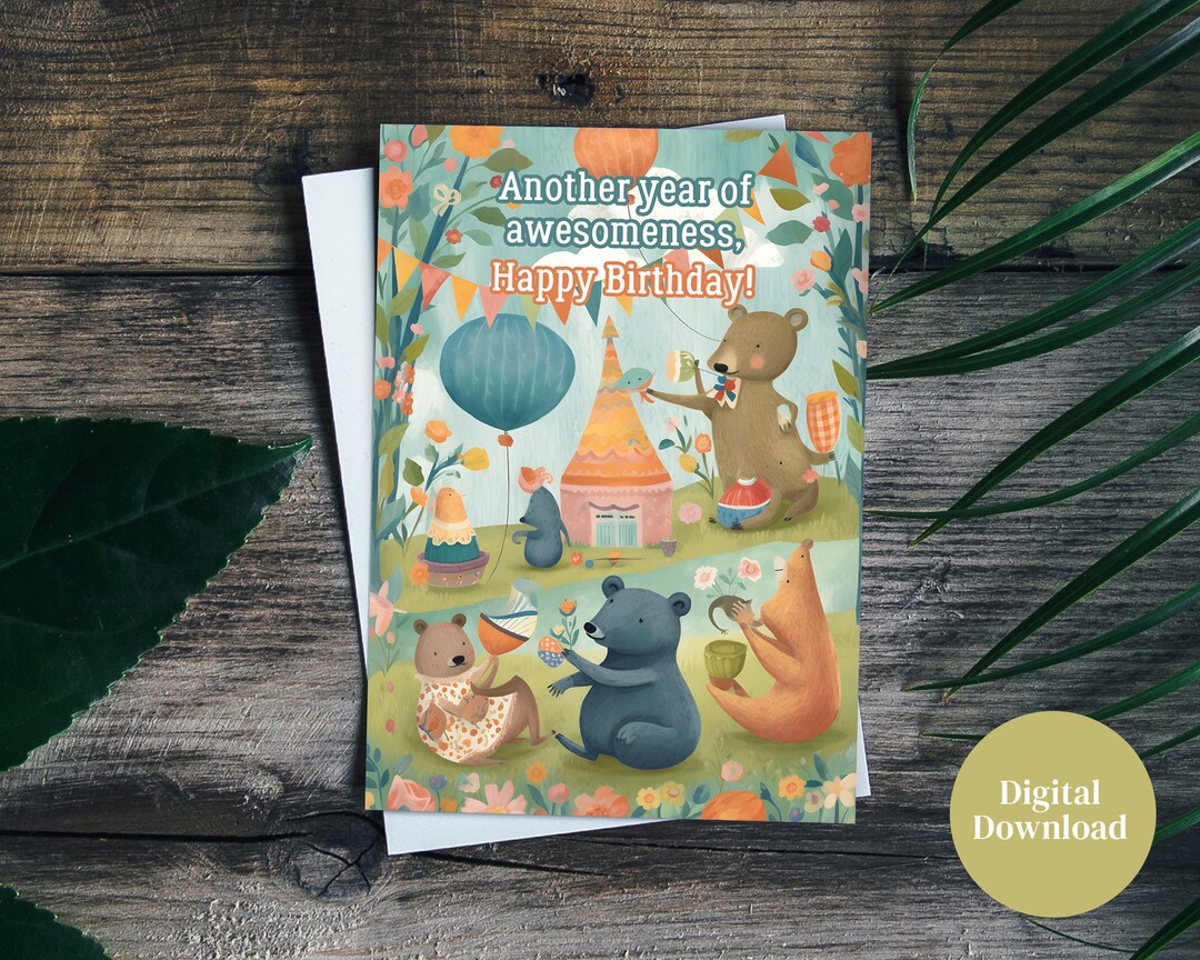 Printable Birthday Card, Garden Party Card, Downloadable Birthday Card ...