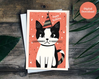 Printable Birthday Card, Cat Birthday Card, Downloadable Birthday Card ...
