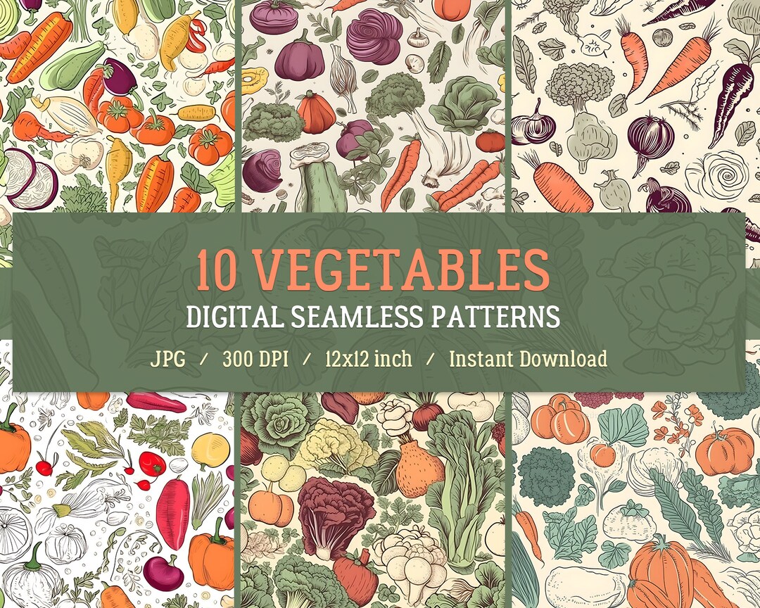Vegetables Pattern Blocks 10 Vegetables Seamless Patterns, Digital Paper, Floral Prints ...