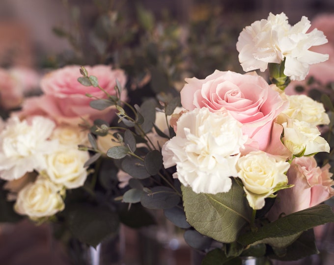 Rose Photography–Floral Still Life, Romantic, Vintage, Charming Pink Rose Bouquet Wall Art Paper-Canvas-Metal-Acrylic Home Décor or Gift