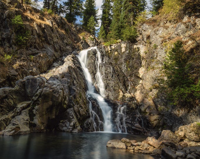 PNW Forest Waterfall/Goose Creek Falls, McCall, Idaho/Vertical Print/Cabin Wall Art