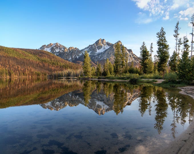 Stanley Lake Shoreline, Reflection of Sawtooth Mountains, Minimalist Nature-Wall-Art