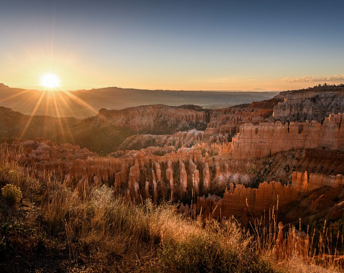 Sun Setting At Bryce Canyon Hoodoos, Adventure Travel, Large Horizontal Wall Print/Canvas/Metal/Acrylic Fine Art Photography Home/Gift