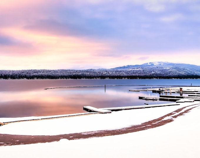 Payette Lake Sunset Reflection/McCall, ID/Frosty Winter Landscape Art