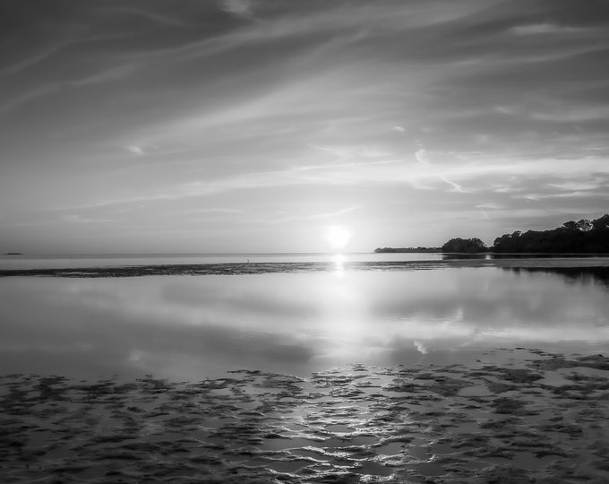 Black and White Florida Gulf Sunset - Horizontal Seascape - Fine Art Photography Print-Canvas-Metal-Acrylic Home Wall Décor or Gift