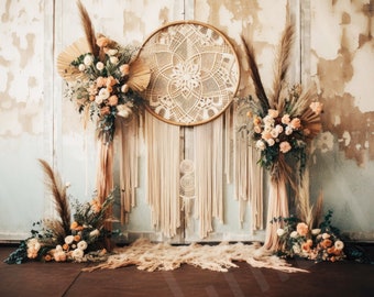 Digital Backdrop Boho Room Interior Bohemian Style Background JPG ...