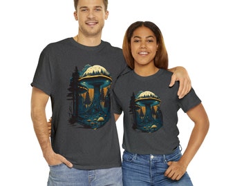 Koszulka unisex, koszulka grzybowa, koszulka z motywem natury, las, grzyb, natura, forestcore, koszulka botaniczna, estetyczna, surrealistyczna, koszulka z motywem ufo