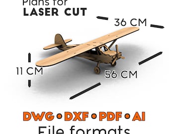 Airplane Laser Cut Wood Toy Digital Files For Laser Cutting - 3D Model - Puzzle Hobby Aircraft Plywood Plans