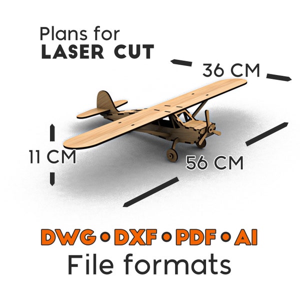 Avión láser cortado madera juguete archivos digitales para corte por láser - modelo 3D - Puzzle Hobby Aircraft Plywood Plans